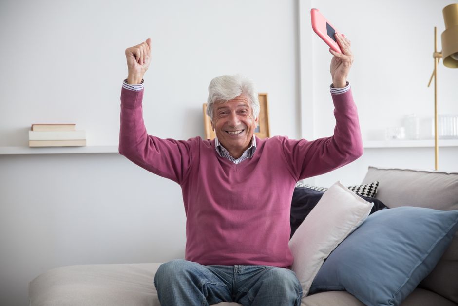 senior person using smartphone