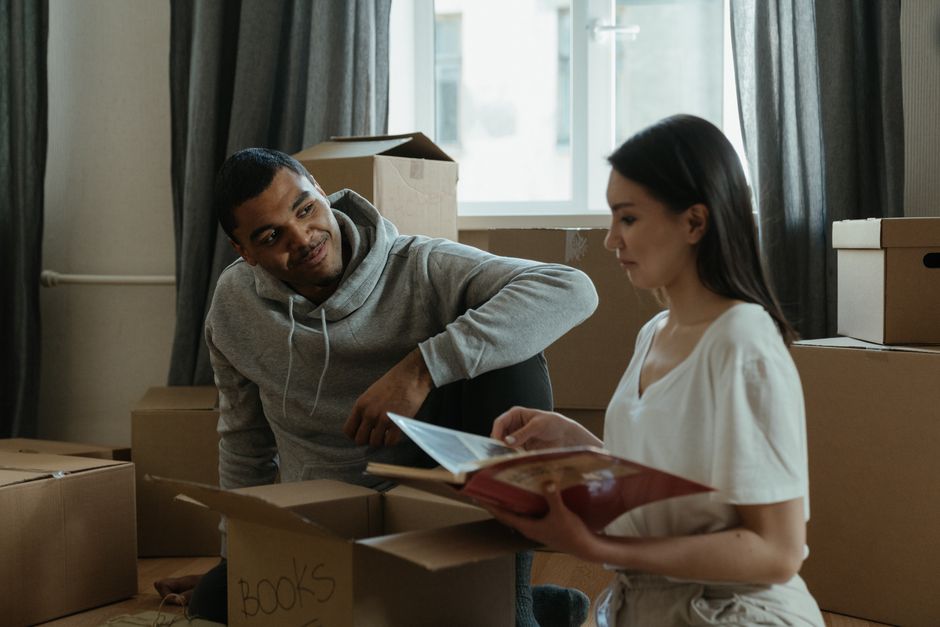 moving boxes in new apartment