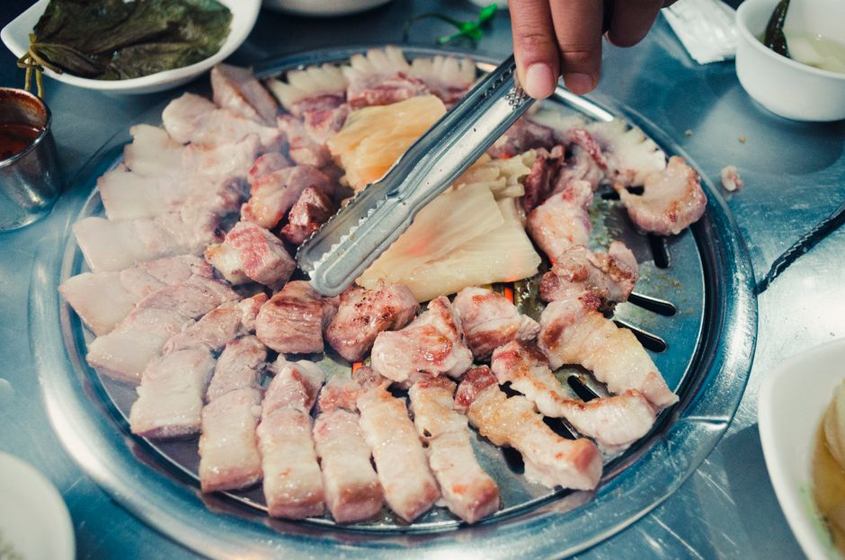 elderly korean person summer meal table