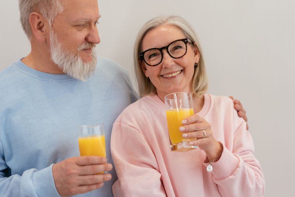 elderly korean couple smiling home