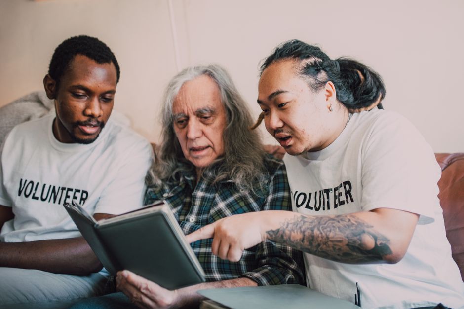 senior korean man working volunteer