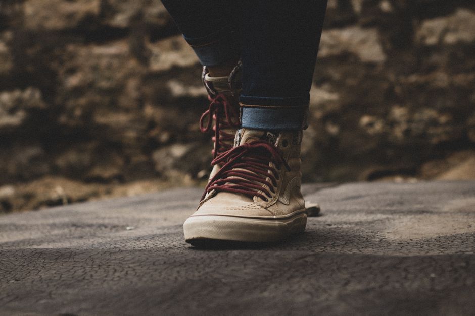 walking shoes close up on path