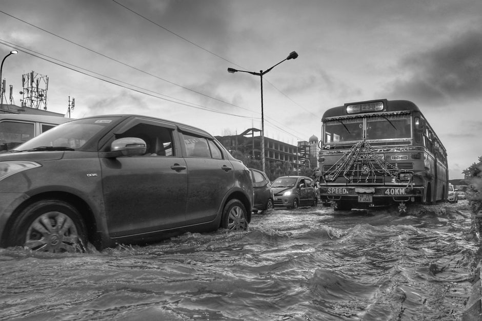 flooded street heavy rain city
