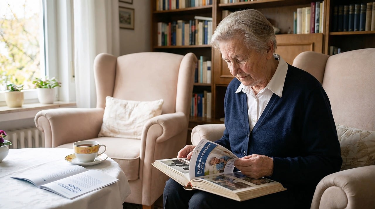elderly woman warm cardigan cozy home