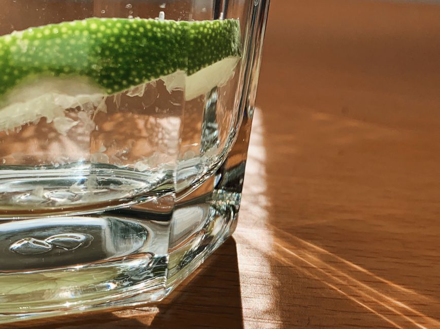 glass of water sunlight summer table
