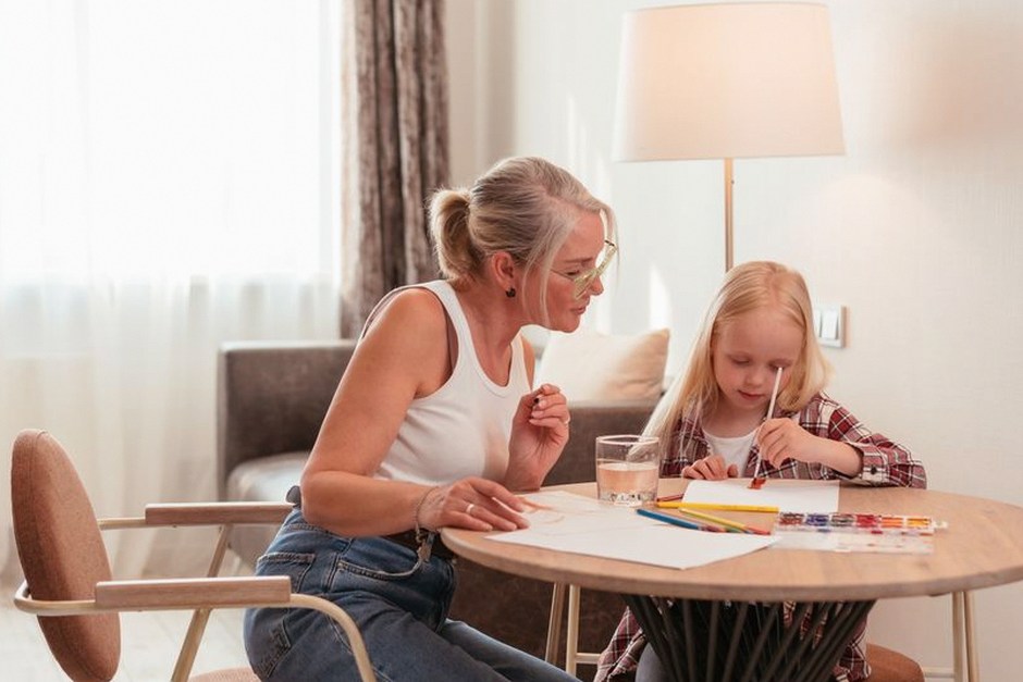 family painting together grandmother