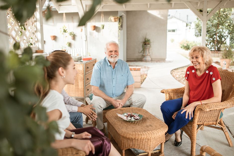 family talking together at home