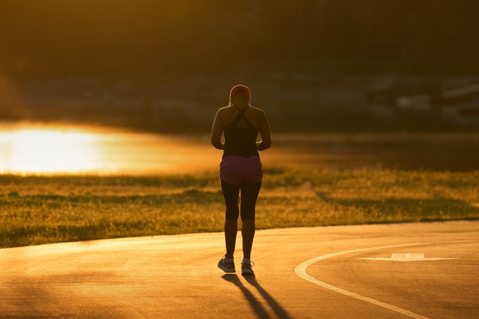 early morning walking exercise park