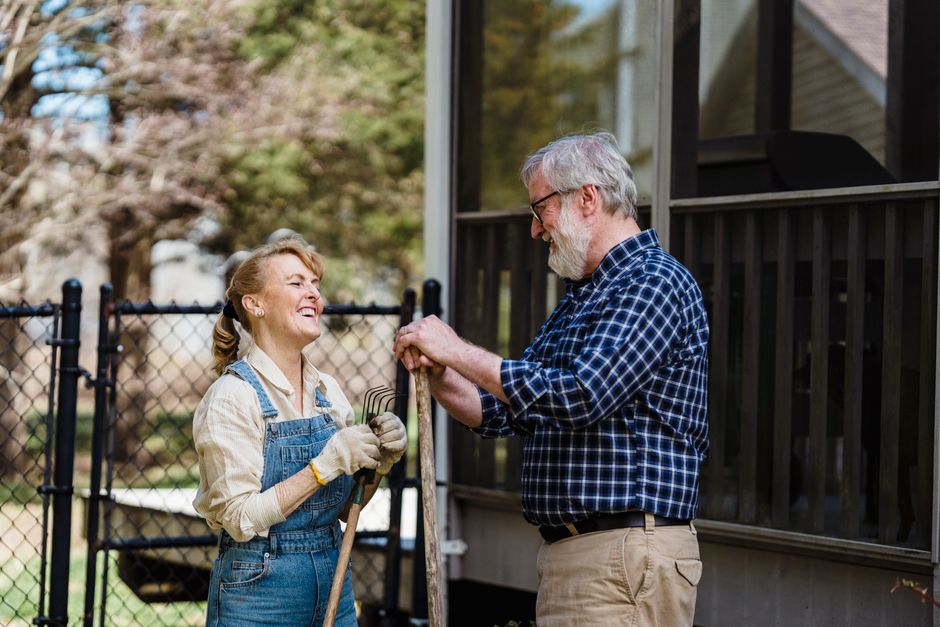 happy senior enjoying garden at retirement home