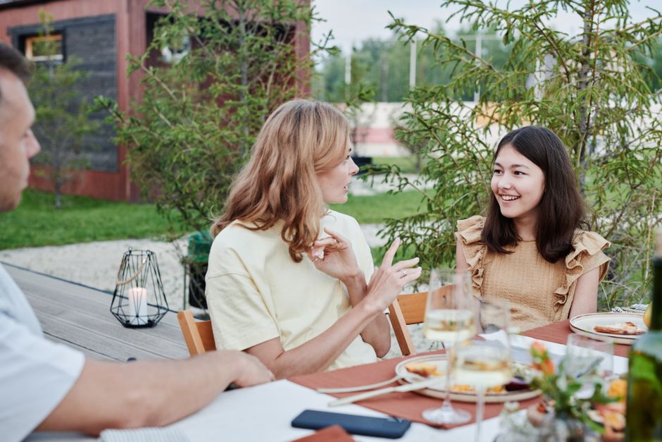 korean family talking together summer