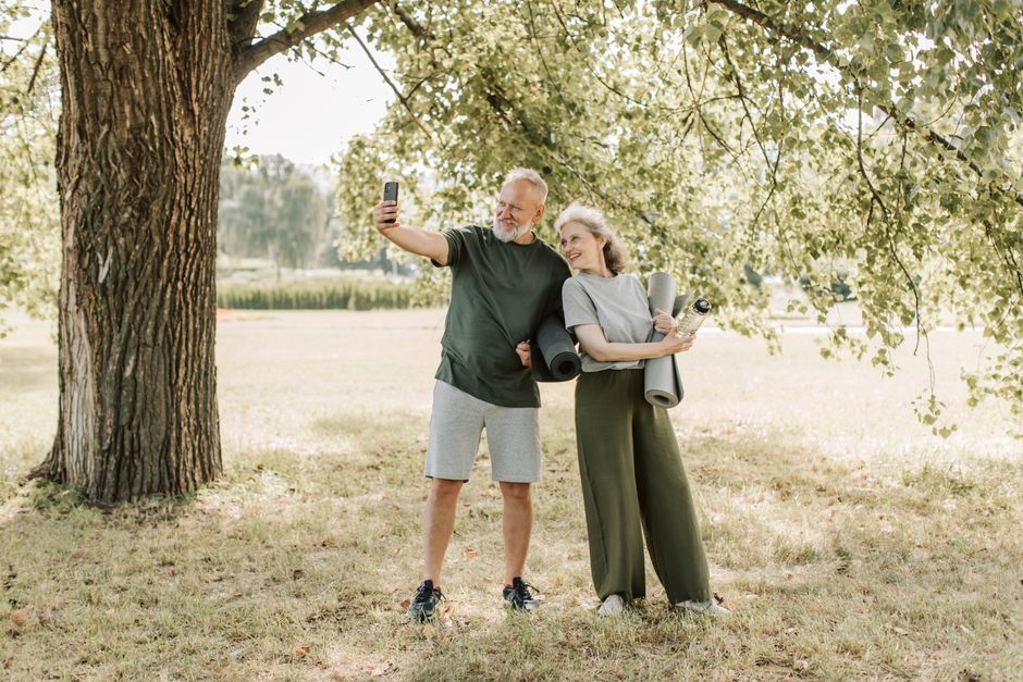 happy healthy senior couple summer