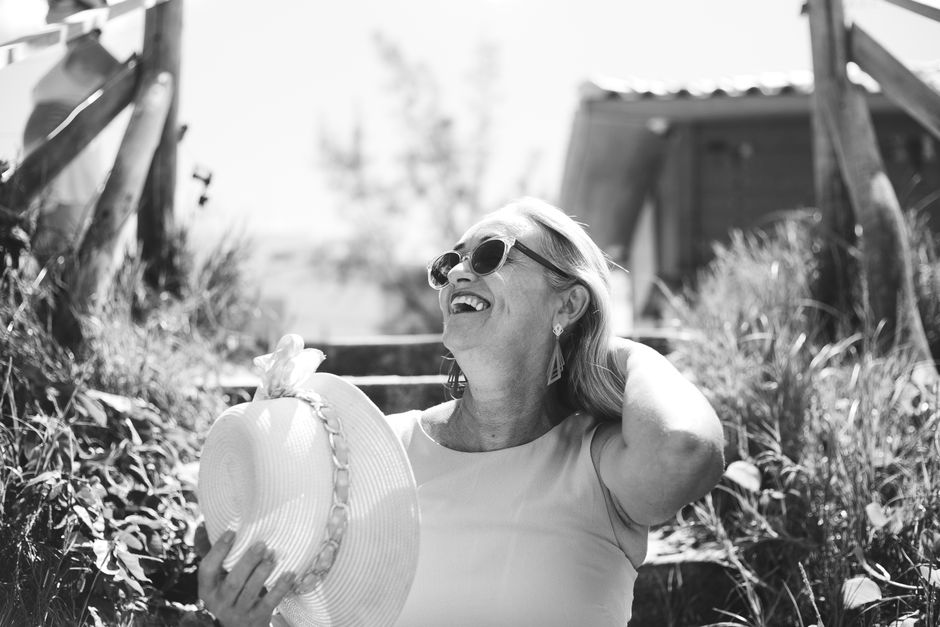 happy senior wearing sunglasses summer