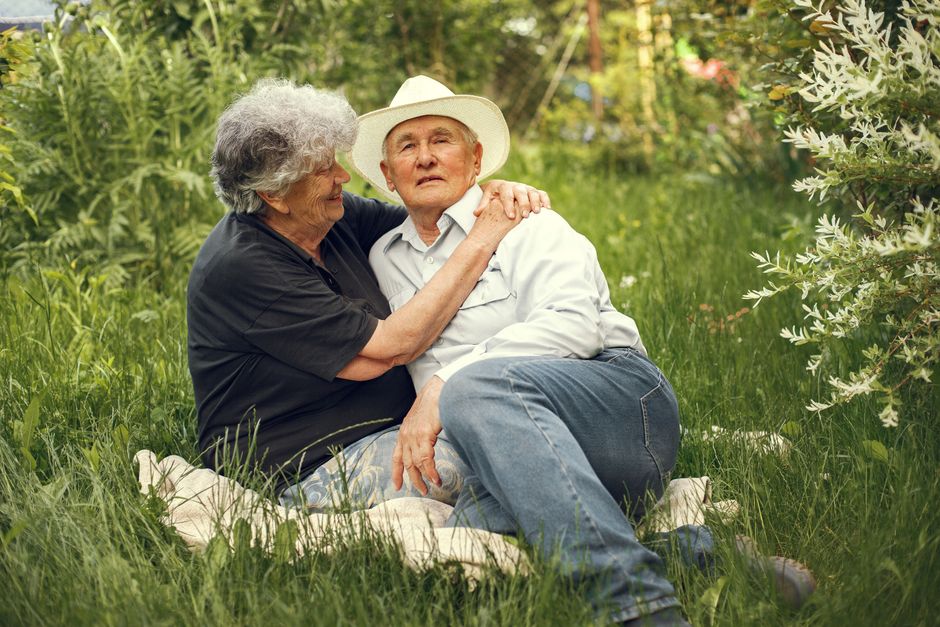 happy healthy korean elderly couple summer