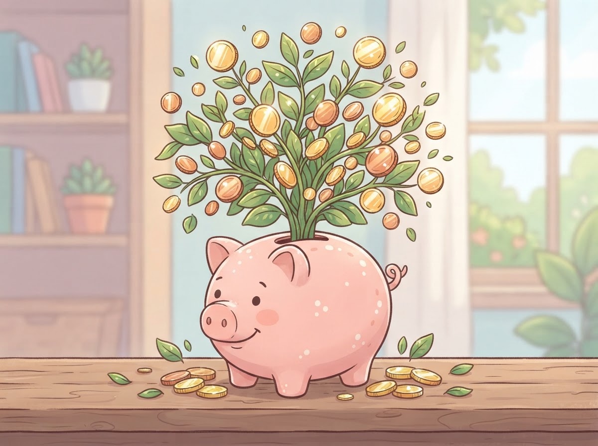 piggy bank coins growing