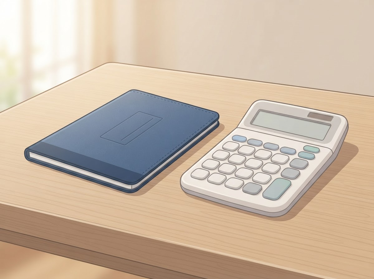 bank passbook and calculator on desk