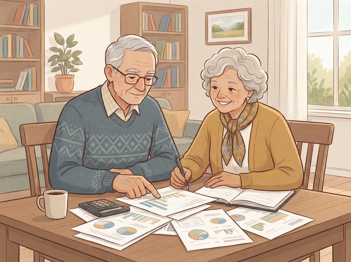 senior couple reviewing finances at home