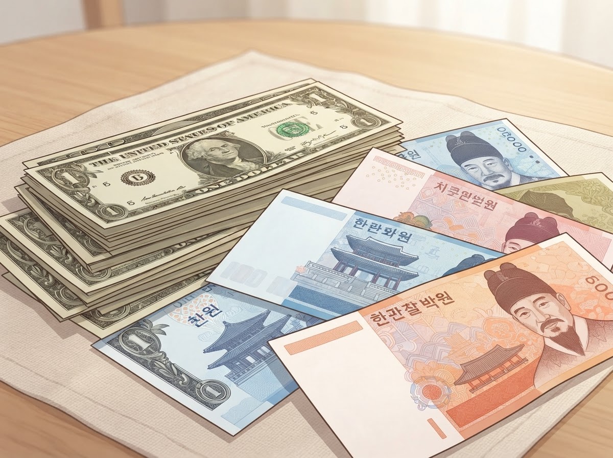currency exchange dollar bills korean won