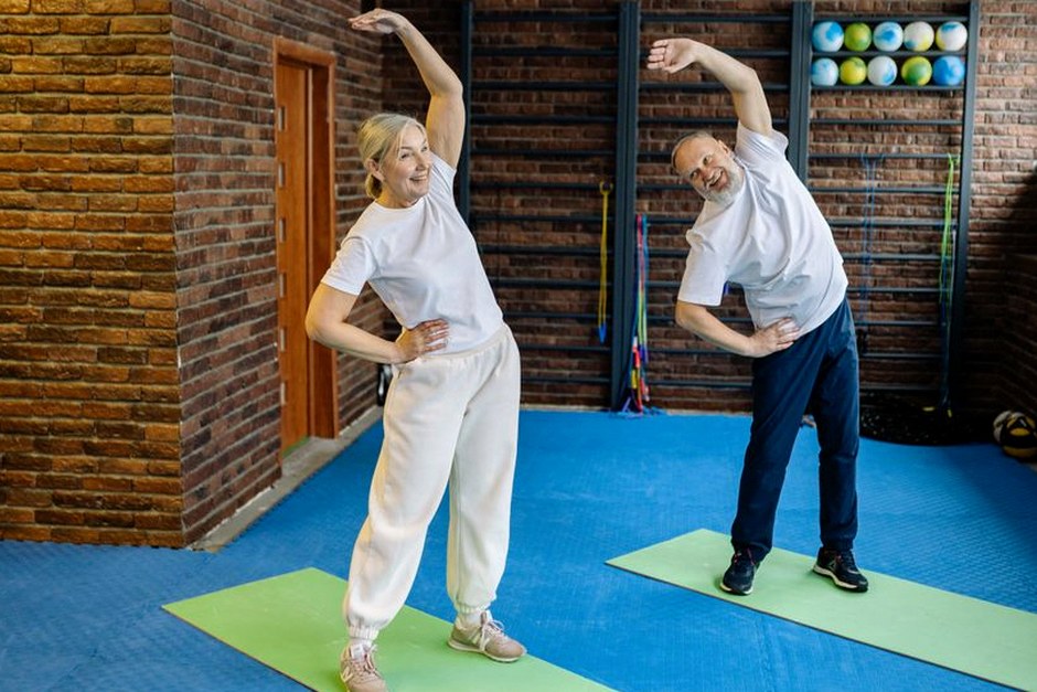 healthy senior lifestyle stretching morning