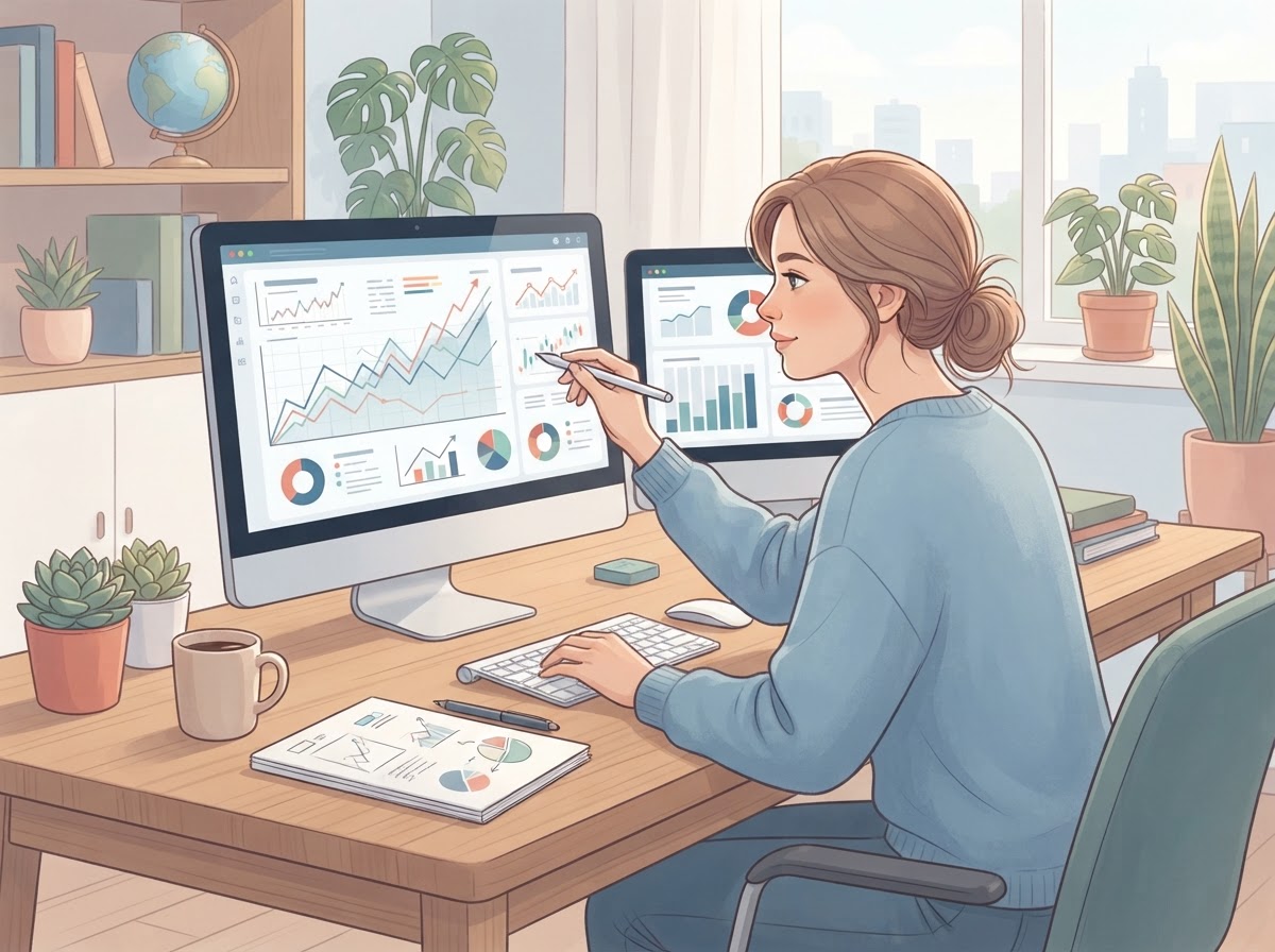 person planning investment portfolio at desk