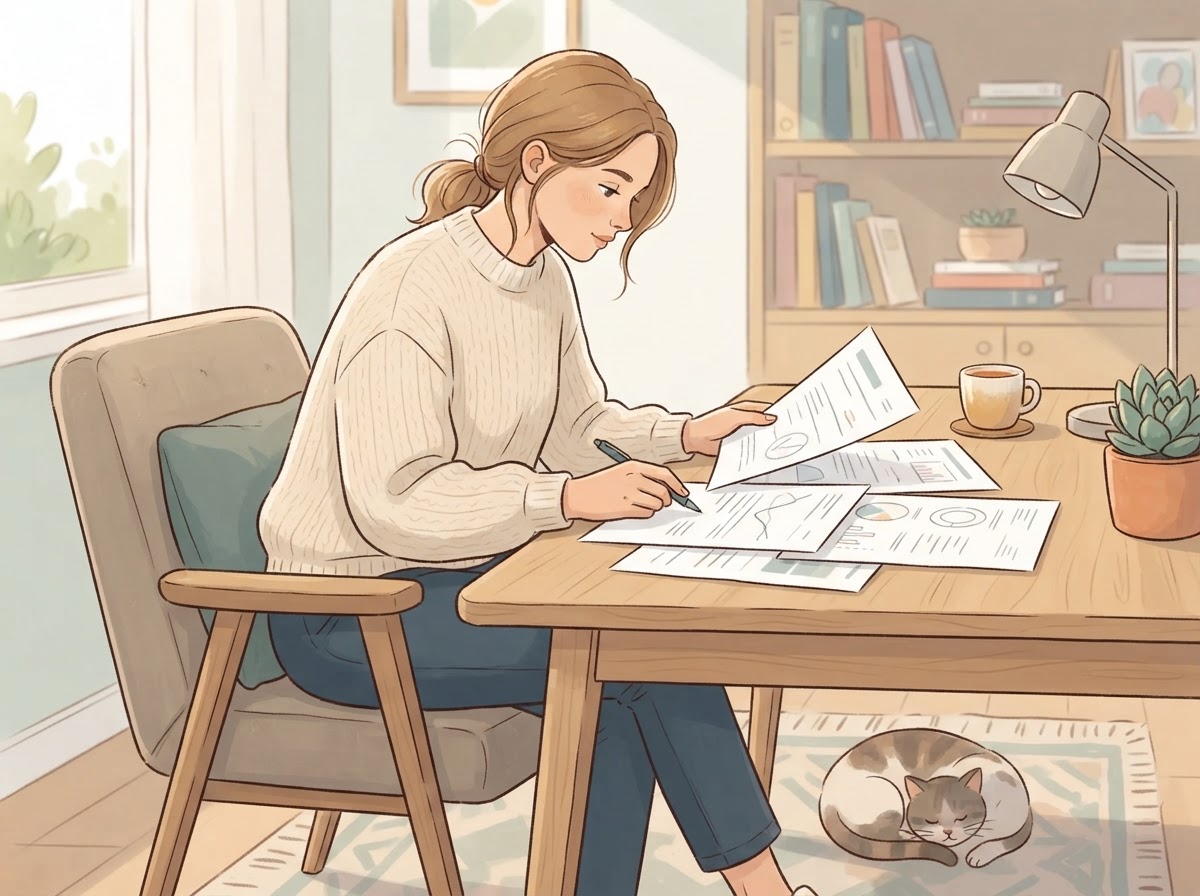 person reviewing insurance documents at home