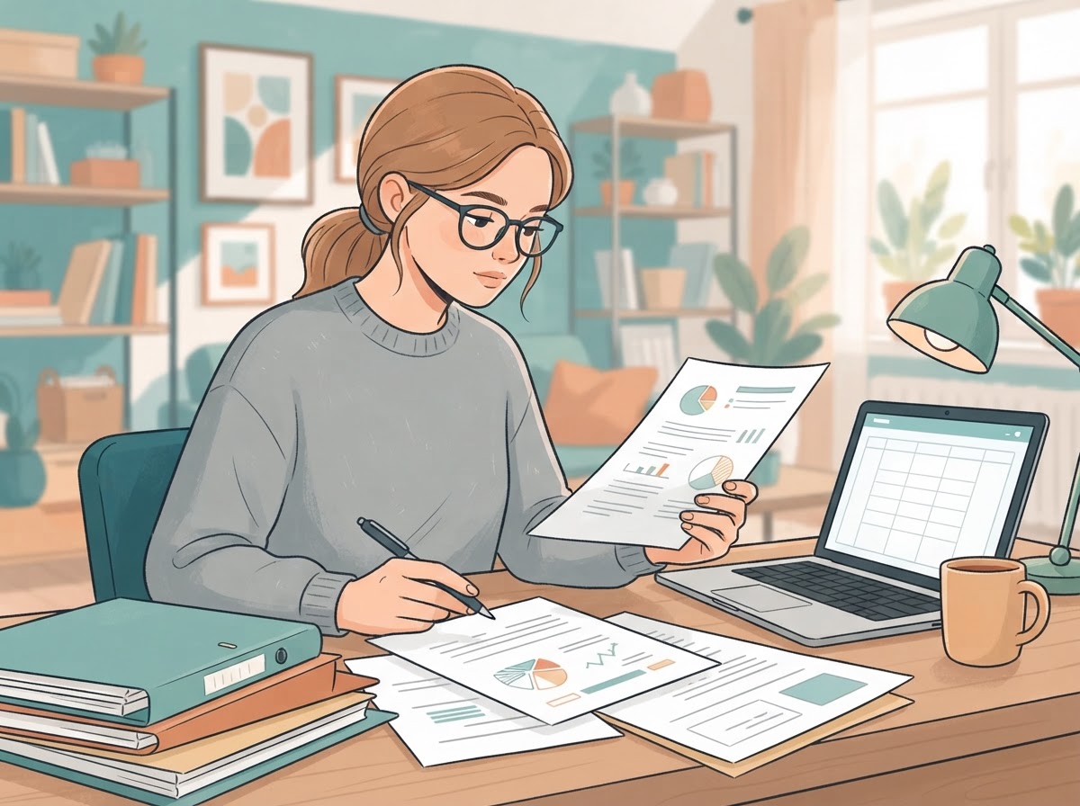 person checking insurance documents at home