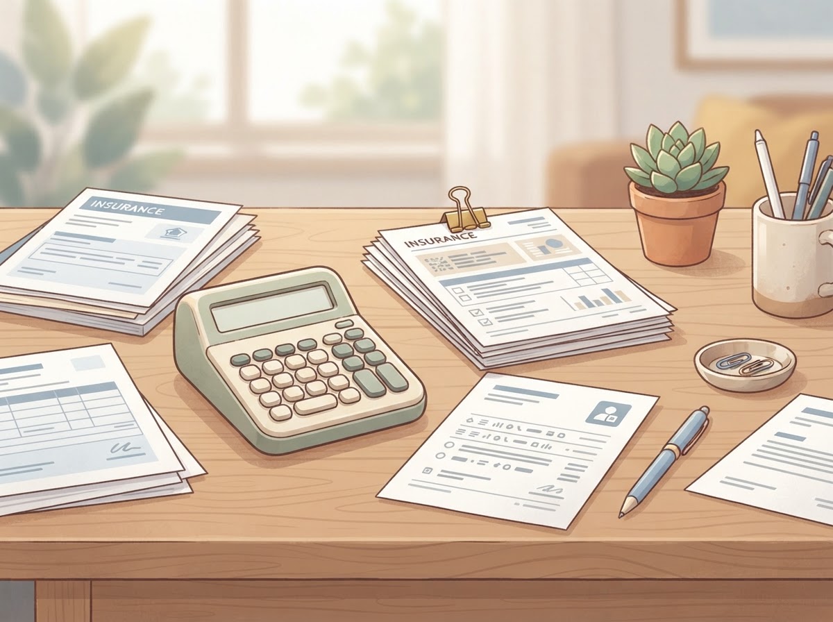 insurance documents calculator desk