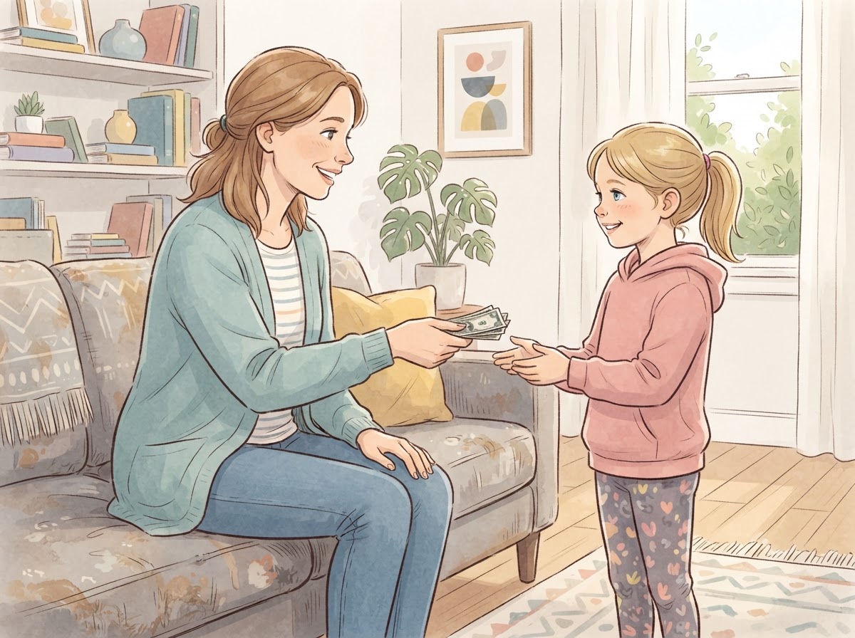 parent giving money to child