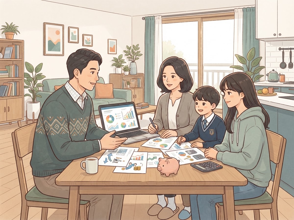 korean family discussing finances home