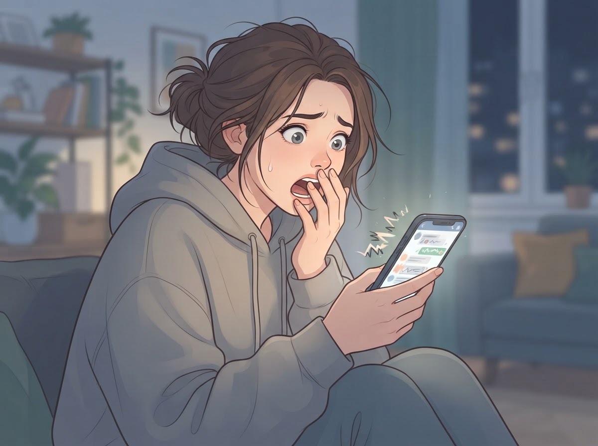 person panicking holding smartphone