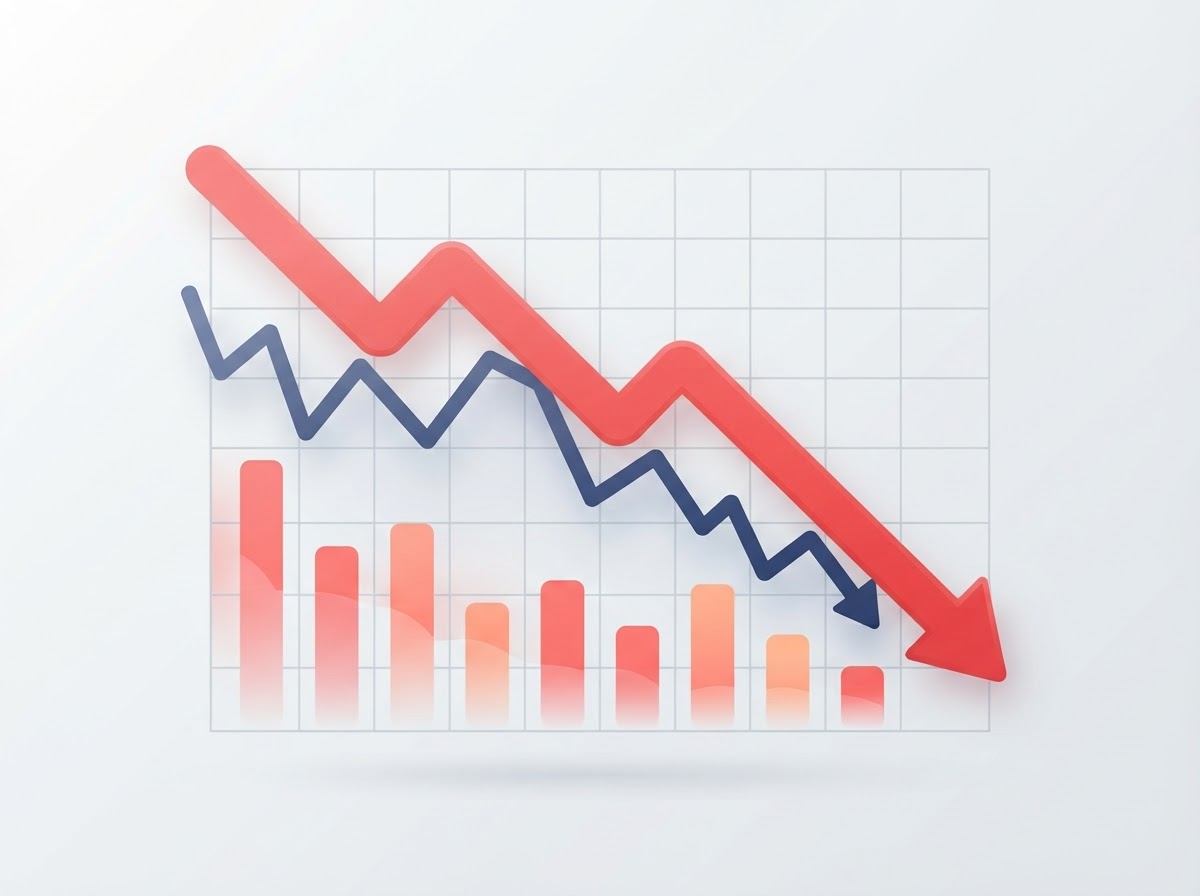 stock market chart loss red arrow
