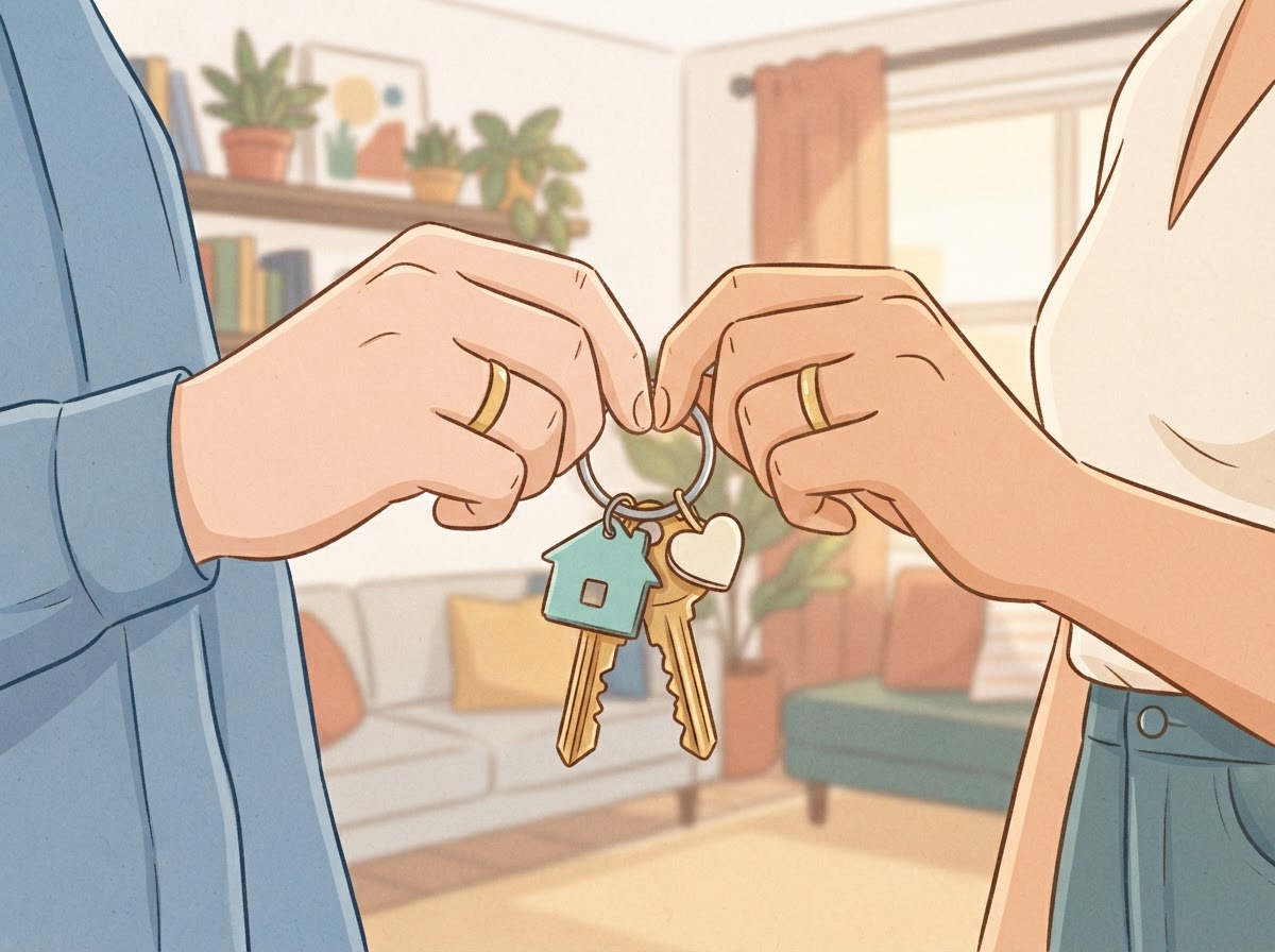 newlywed couple apartment keys
