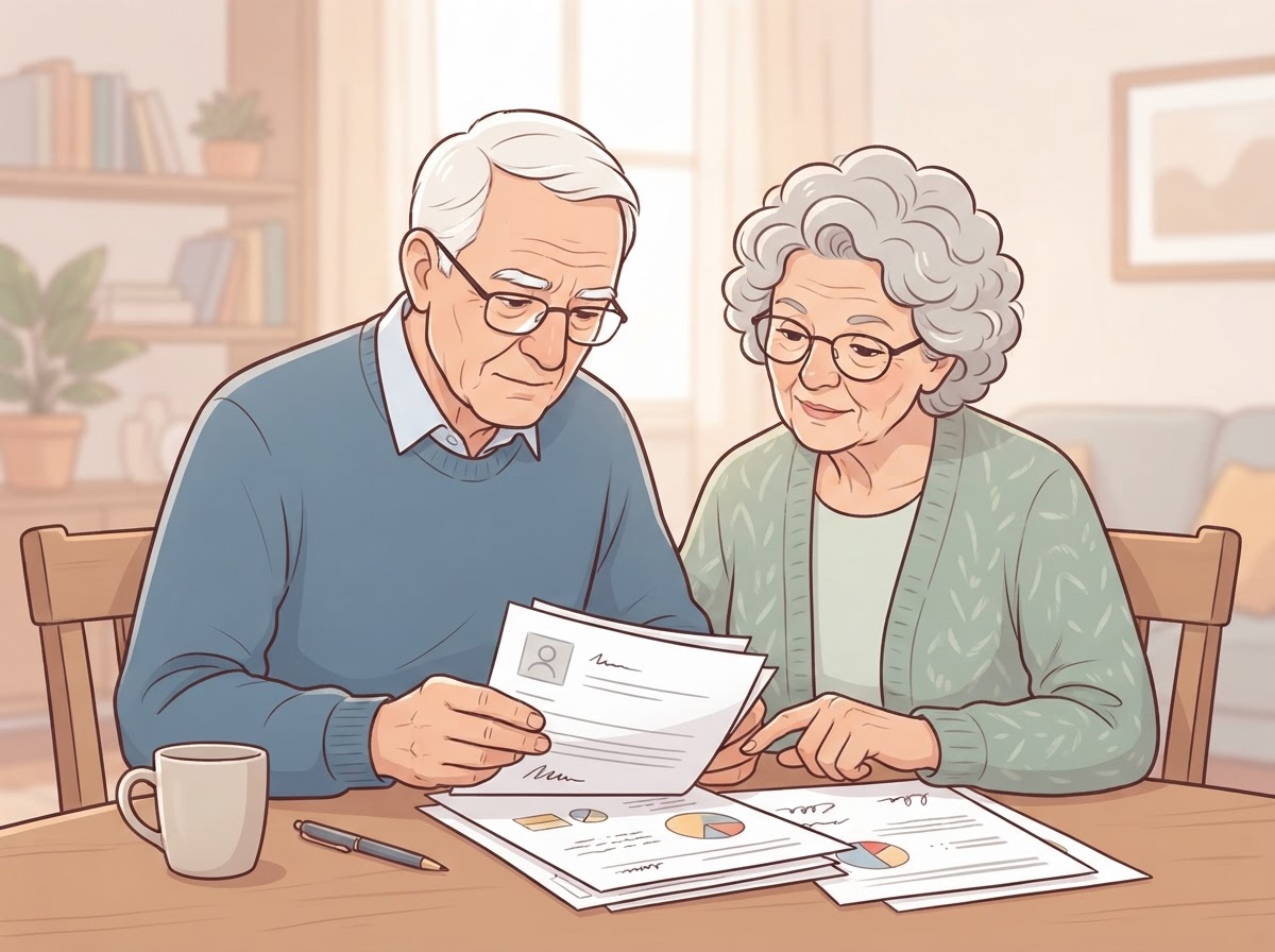 senior citizen checking health insurance papers