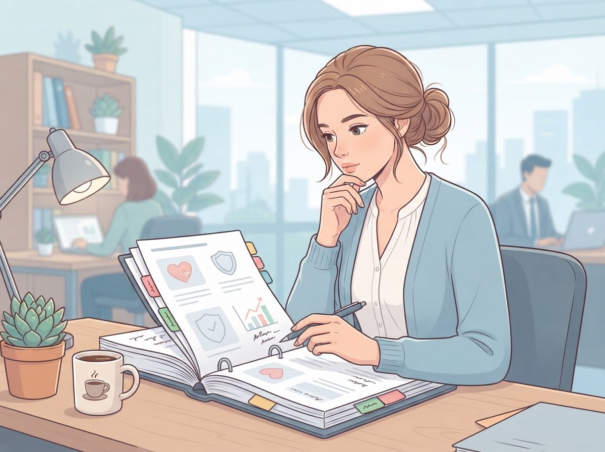 office worker reviewing health insurance policy