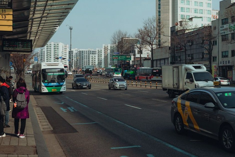 rural korean village elderly bus stop