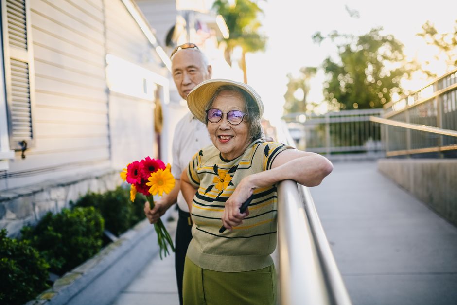 korean grandparents smiling outdoor