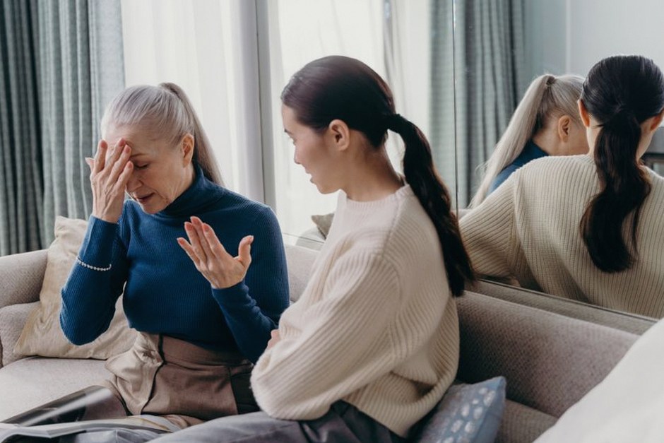 family supporting elderly parent conversation