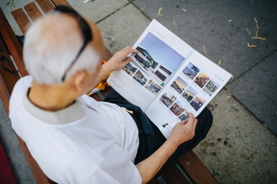 korean senior citizen thinking bench park