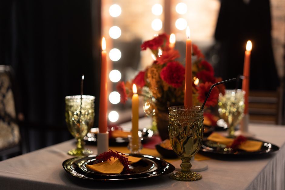 cozy home party candlelit table
