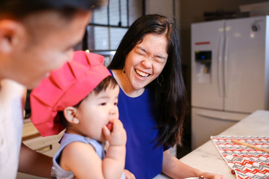 korean family kitchen cooking together