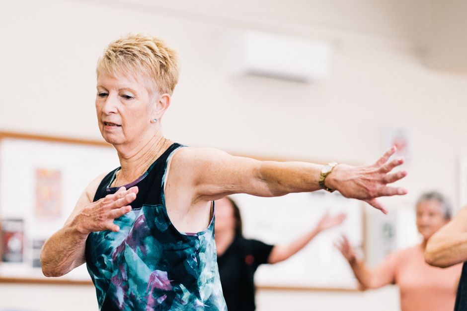 senior exercise class balance training
