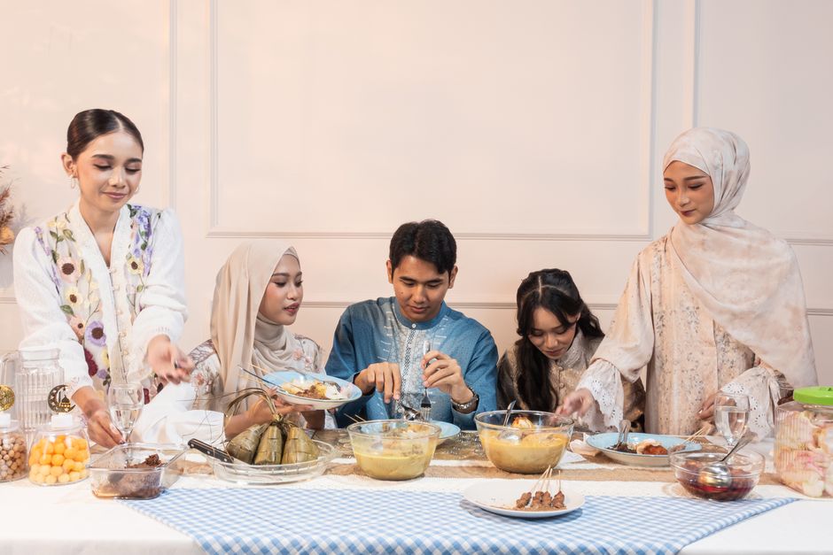 family sharing food together table