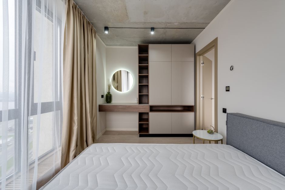 bright minimalist bedroom mirror light