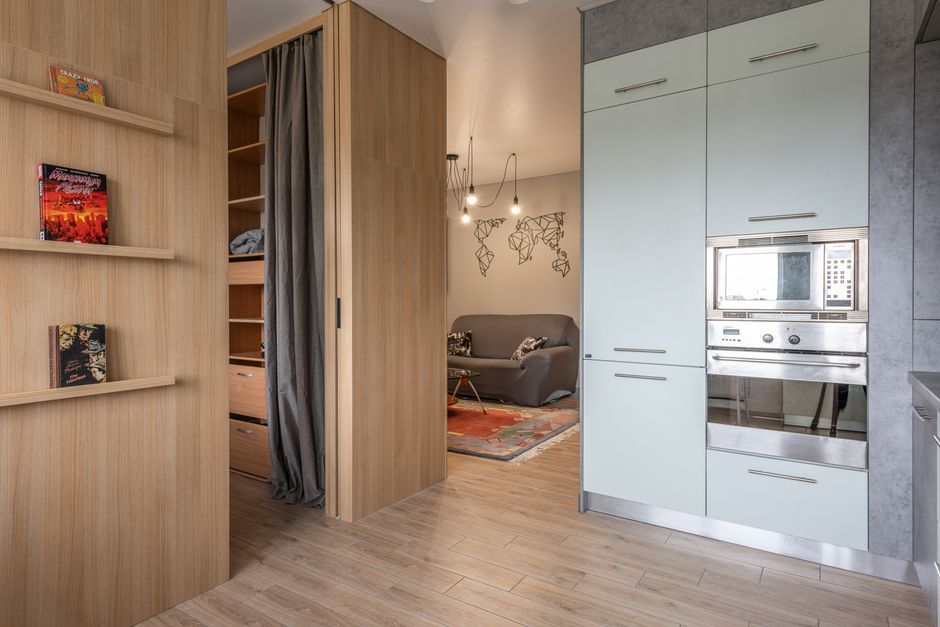 organized small apartment storage shelf