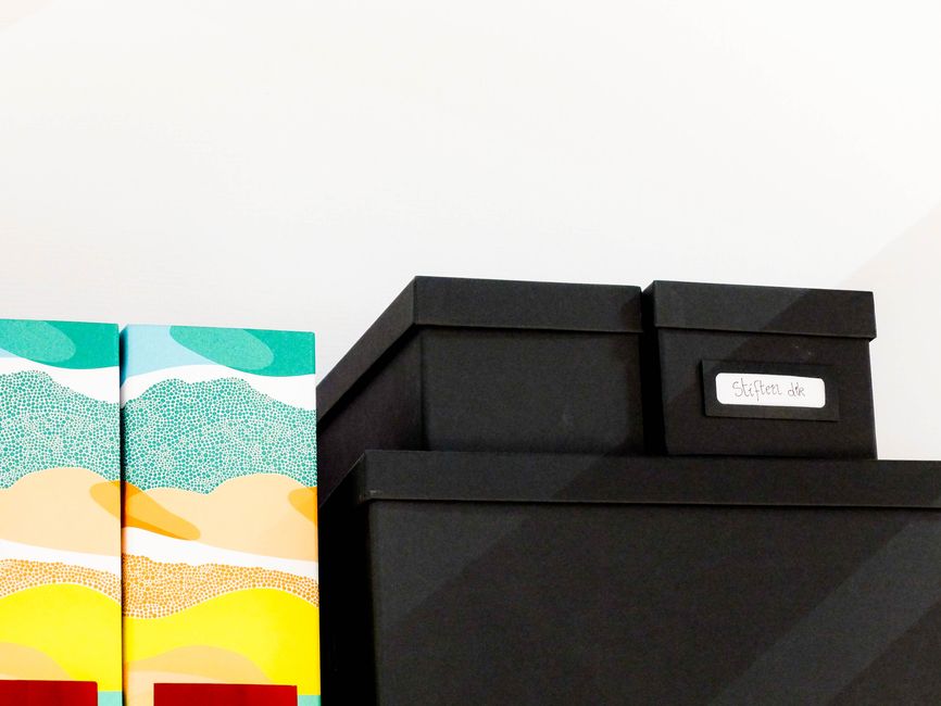 organized storage boxes shelf