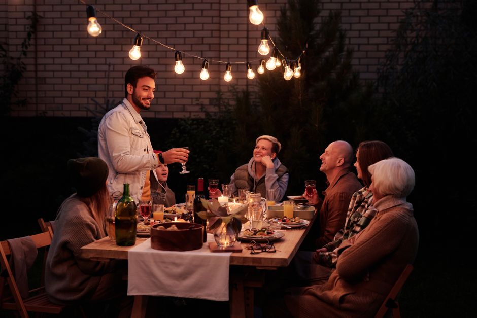 family dinner table warm evening
