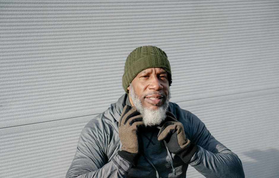 elderly man warm winter clothes outdoors
