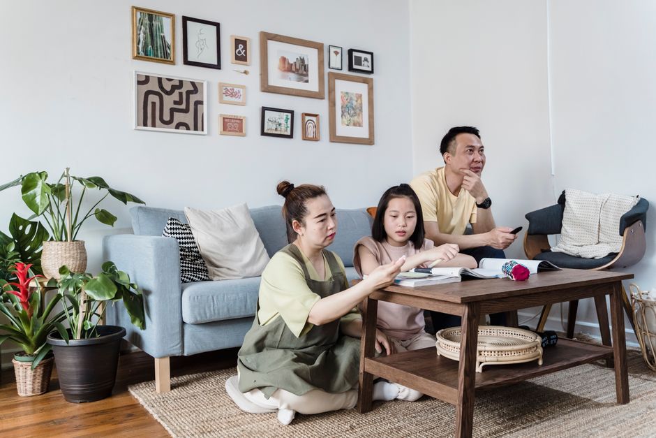 family living room relaxing together